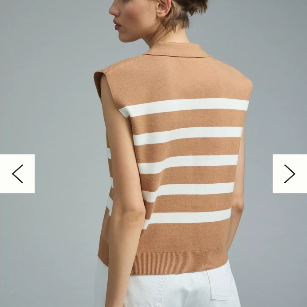 Maeve Stripe Collared Sleeveless Sweater Vest Medium - Picture 3 of 12